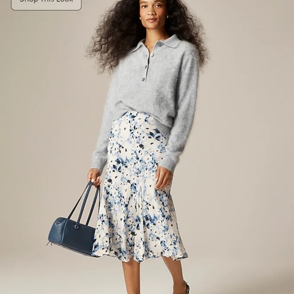 J. Crew White and Blue Floral Midi Skirt